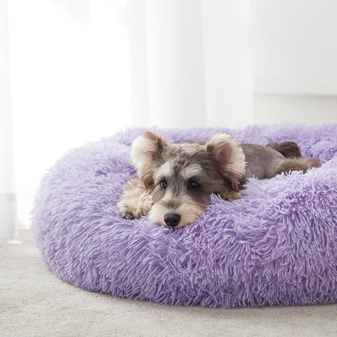 Calming Dog Bed & Cat Bed, Anti-Anxiety Donut Dog Cuddler Bed, Warming Cozy Soft Dog Round Bed, Fluffy Faux Fur Plush Dog Cat Cushion Bed for Small Medium Dogs and Cats | Fluffy Faux Fur Round Cuddler,Anti-Anxiety,Anti-Slip Bottom,Pet Beds for Puppy&Sm...