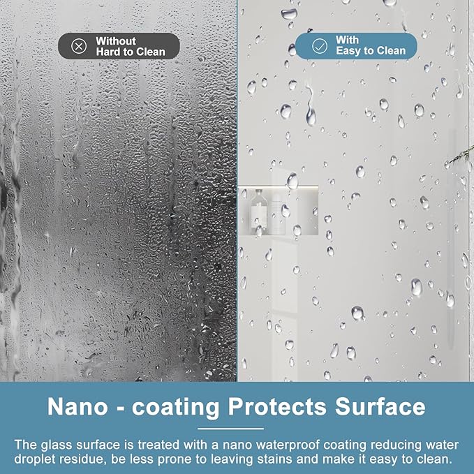Bathbliss 36" W x 76" H Frameless Shower Glass Panel, 8mm Clear Tempered Glass