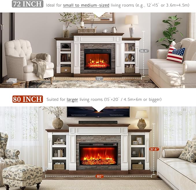 80" Electric Fireplace with Mantel, Fireplace TV Stand
