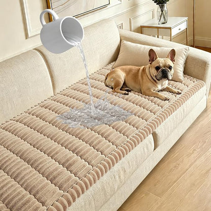 Waterproof Couch Cover for Dogs Washable,Nonslip Fuzzy Durable Pet Friendly | Soft Slipcovers for 3 Cushion Sofa Cover,Plush Thick Protector Fits Mat Bed Leather & Fabric Couches (Brown 27.6"x82.7")