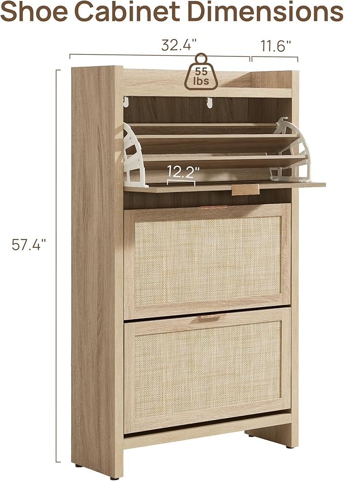 SICOTAS Rattan Shoe Storage Cabinet