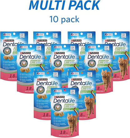 Purina DentaLife Made in USA Facilities Cat Dental Treats, Savory Salmon Flavor - (Pack of 10) 1.8 oz. Pouches