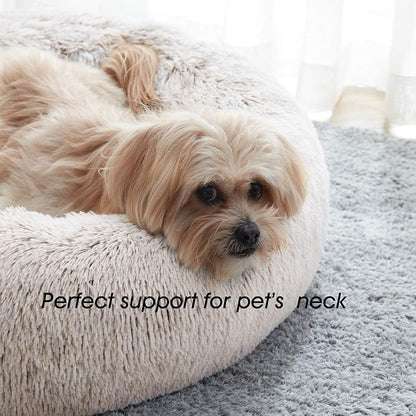 Western Home Calming Donut Cat Bed Small Dog Bed Washable,20" White Khaki | Fluffy Faux Fur Round Cuddler,Anti-Anxiety,Anti-Slip Bottom,Self-Warming Pet Bed for Small Dog&Kitten&Puppy,Up to 12 LBS