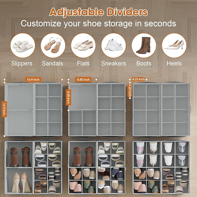 2 Pack Shoe Organizer for Closet, Foldable Shoe Storage Organizer