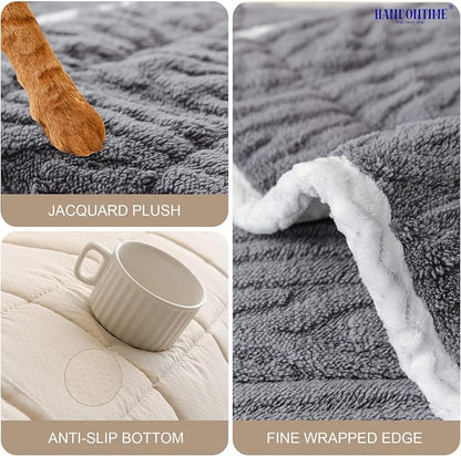HANDONTIME Fuzzy Dog Couch Cover Washable, Pet-Friendly Sofa Covers Non-Slip Geometric Jacquard Pet Protector Furniture Cover for 3 Cushion Sofa Cozy Fuzzy Dog Mat for Couch (Grey, 35.4" x 70.9")