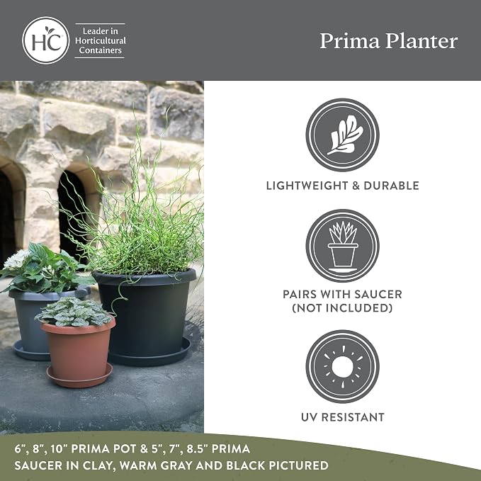 The HC Companies 14 Inch Prima Round Planter Pots with Drainage Holes and Rolled Rim, Lightweight UV-Resistant Plastic Indoor & Outdoor Planters, 2-Pack Flower Pots for Garden & Home Decor, Sandstone