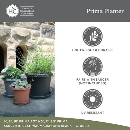 The HC Companies 8 Inch Prima Round Planter Pots with Drainage Holes & Rolled Rim, Lightweight UV-Resistant Plastic Indoor & Outdoor Planters, 4-Pack Flower Pots for Garden & Home Decor, Twilight Blue