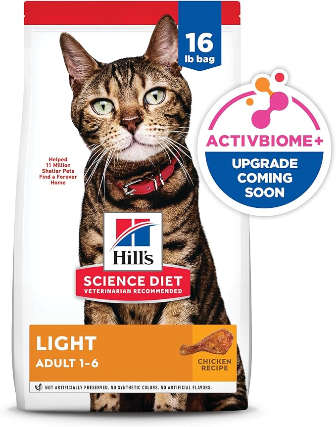 Hill's Science Diet Light, Adult 1-6, Weight Management Support, Dry Cat Food, Chicken Recipe, 16 lb Bag