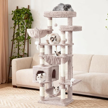 Gitelsnour Cat Tree, Cat Tower for Large Cats with 2 Big Platforms, 2 Baskets, condo and Toys, 63" Cat Scratching Posts for Indoor Cats, Muchroom GCT020MU