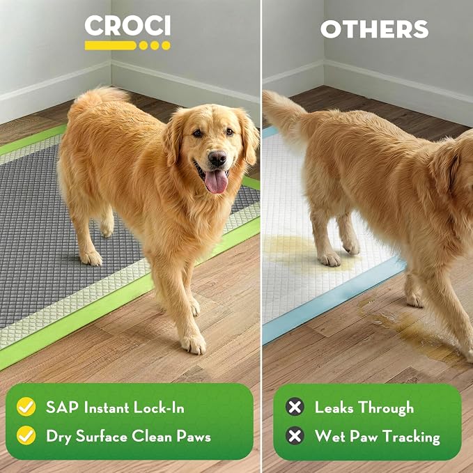 CROCI Charcoal Puppy Pads with Adhesive Tabs 2X Odor Control 30x36in 30Ct | Super Absorbent Pee Pads for Dogs, Quick-Dry Surface, Unscented, Renewable Bamboo Material, Disposable