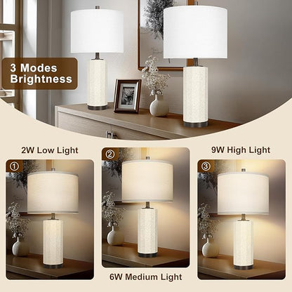 Scenekoy 23” Table Lamp Set of 2 for Bedroom Living Room, Rotary Switch Ceramic Bedside Lamp with White Linen Shade, Dimmable Nightstand Lamps for Room Office Hotel Dorm (Bulb Included)