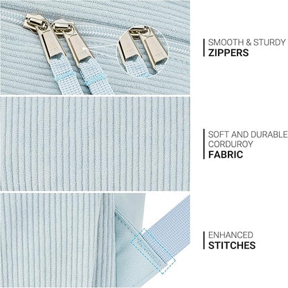 ZORFIN 26L Backpack for College, and Travel: Corduroy Bookbag - Sky Blue