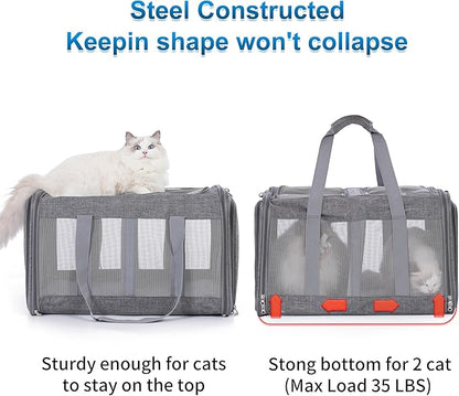 Large Cat Carrier for 2 Cats with Removable Soft Pad(43.3 x 17 x13Inches), Collapsible&Expandable Pet Carrier for Large Cats and Small Dogs 35 LBS,Breathable Mesh Top,Safety Harness