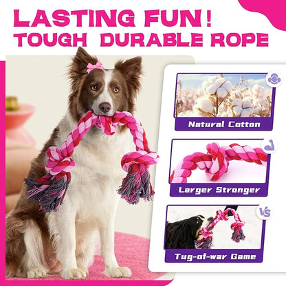 Zeaxuie 12 Pack Heavy Duty Various Dog Chew Toys Pack for Aggressive Chewers - Includes Large Rope Toys, Squeaky Toys & Indestructible Chew Bone for Medium, Large & X-Large Female Dogs