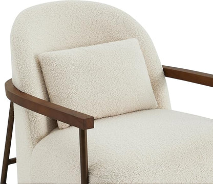 CHITA Accent Chair for Living Room, FSC Certified Modern Upholstered Faux Sherpa Fabric Armchair with Metal Frame and Wooden Armrests, Ivory