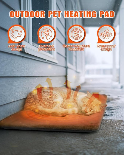PETNF Outdoor Pet Heating Pad for Cats & Dogs, 100.4-107.6°F Auto Temp Control, Waterproof Fireproof, for Cat House/Dog Kennel/Carport, Fits Domestic & Stray Pets (Gray 15.7"X19.7")