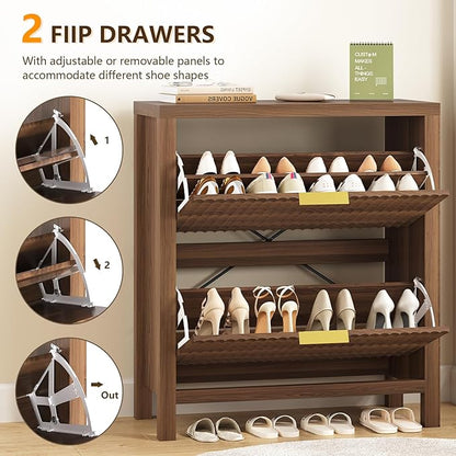 Shoe Cabinet Storage for Entryway, Fluted Shoe Cabinet