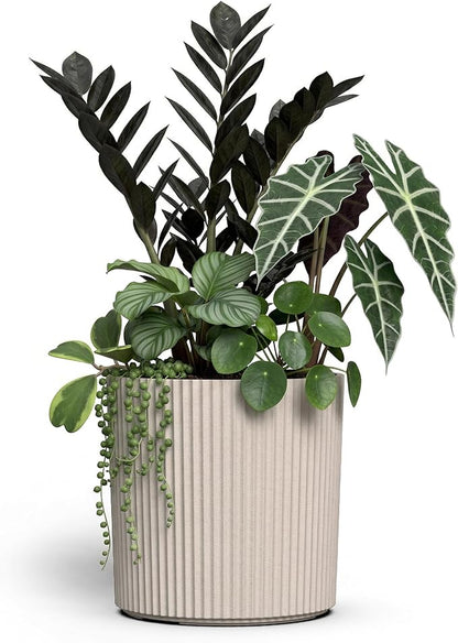 Mayne Haven 12-Inch Fluted Planter, Round Planters for Outdoor Plants, Lightweight Concrete Look Plant Pots for Porch, Patio, Garden and Entryway Décor, Chai