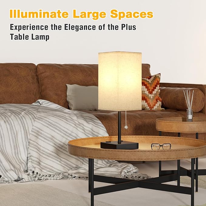 aooshine Beige Table Lamp for Bedroom - 3 Color Temperature 3000K 5000K 4000K Bedside Lamp, Pull Chain Control, USB A and C Ports, AC Outlets, Bulb Included, Medium