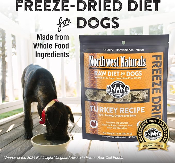 Northwest Naturals Freeze-Dried Turkey Dog Food - Bite-Sized Nuggets - Grain-Free, High-Protein Diet, Human-Grade Pet Food, Limited Ingredients, All Natural, Healthy & Nutritious - 12 Oz (Pack of 2)
