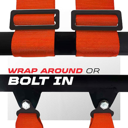1pc 50 Cal Orange 4 Point Harness 3in Straps, Racing Harness Seat Belt | Ultra Kush padding, Push Button quick release hardware. Universal Fit for UTV, RZR, race car.