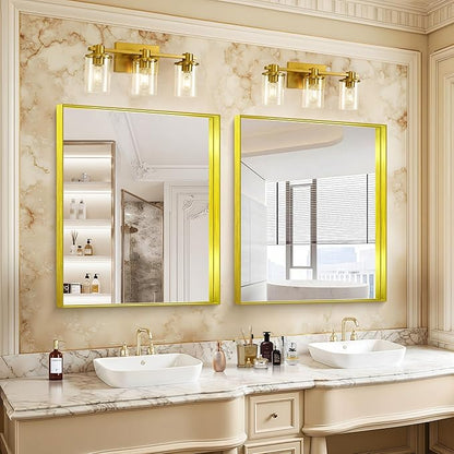 CIRCUMI Gold Bathroom Mirror, Brushed Finish, Tempered Glass, Mirror