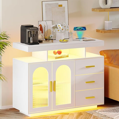 40" LED Buffet Cabinet with Charging Station, Auto Sensor Kitchen Storage