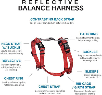 Blue-9 Reflective Buckle-Neck Balance Harness, Fully Customizable Fit No-Pull Harness with 3M Reflective Stitching, Ideal for Dog Training and Obedience, Made in The USA, Red, XS