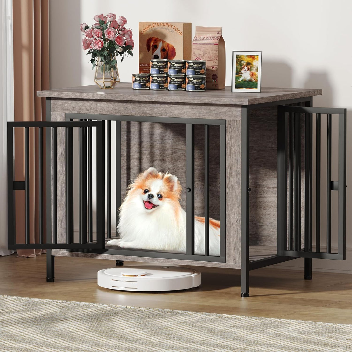 EasyCom 31.5" Small Dog Crate Furniture, Chew-Resistant Dog Crates for Small and Medium Dogs, Dog Kennel Furniture Indoor with 2 Doors and 3.94" Raised Feet, as TV Stand, End Table, Crate Table