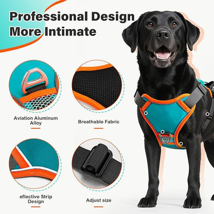 No Pull Dog Harness, 2 in 1 Retractable Harness with Auto-Lock, Reflective Breathable Mesh and Handle, Adjustable Leash Set for Small, Medium,Large Dogs,Cats (Color 1, L)