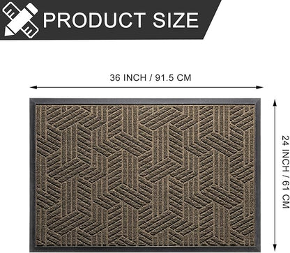XADP Front Door Mat 36"x24" Indoors Outdoors Welcome Mats, Waterproof Non-Slip Rubber Backing Heavy Duty Doormat Outside Entrance, Low Profile Entryway Rugs Floor Mat for Patio, Pattern B Brown