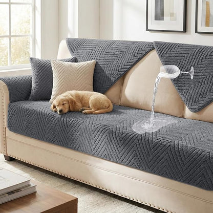 Turquoize Waterproof Couch Cover for Dogs Fuzzy Pet Couch Covers for Sofa Thick Dog Bed Cover Non-Slip Sofa Covers for 2 Cushion Couch Protector Slipcover Pet Friendly (Grey, 36" x 48")