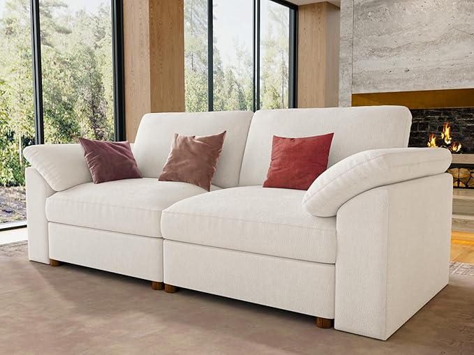 EASE MOOSE Modern Loveseat Sofa for Living Room, Comfty 2 Seat Solid Wood Frame Sofa, FSC Certified Modern Deep Seat Couch, Removable Cover,White