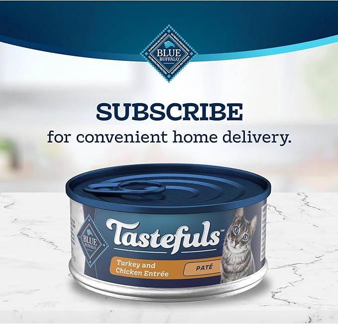 Blue Buffalo Tastefuls Wet Cat Food Paté, Made with Natural Ingredients, Turkey and Chicken Entrée, 5.5-oz Cans (24 Count)