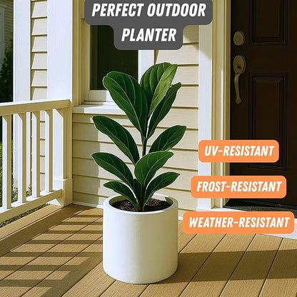 Fox & Fern Large Indoor Planter, Modern Large Plant Pot for Indoor or Outdoor, UV and Frost Resistant - 10 Inch, Matte White Flower Pot with Hide Saucer, Lightweight