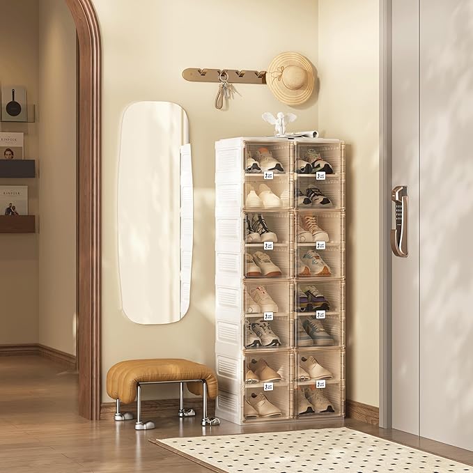ANTBOX Shoe Organizer Storage Box, Portable Folding Shoe Rack