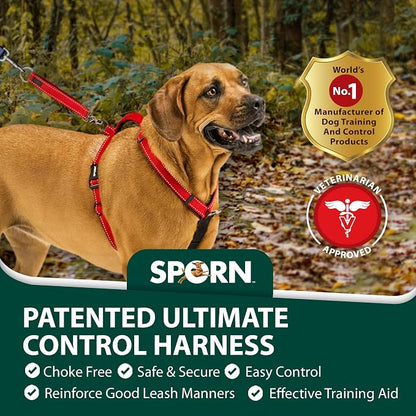 SPORN Ultimate Control No Pull Dog Harness for Large Dogs - 4-in-1 Adjustable L/XL Dog Harness with Front, Back & Dual-Clip Options & Emergency Grab Handle - Easy On/Off, Padded Comfort (Red, L/XL)