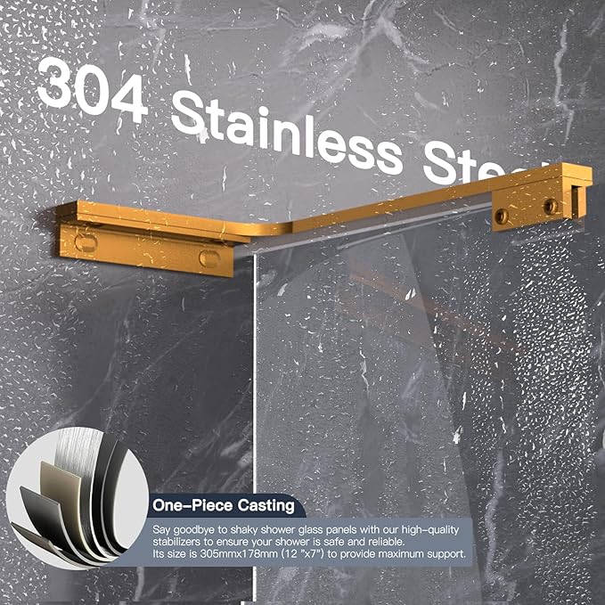 Shower Glass Support Bar, Both Sides Available, Frameless Bathroom Glass Clamp