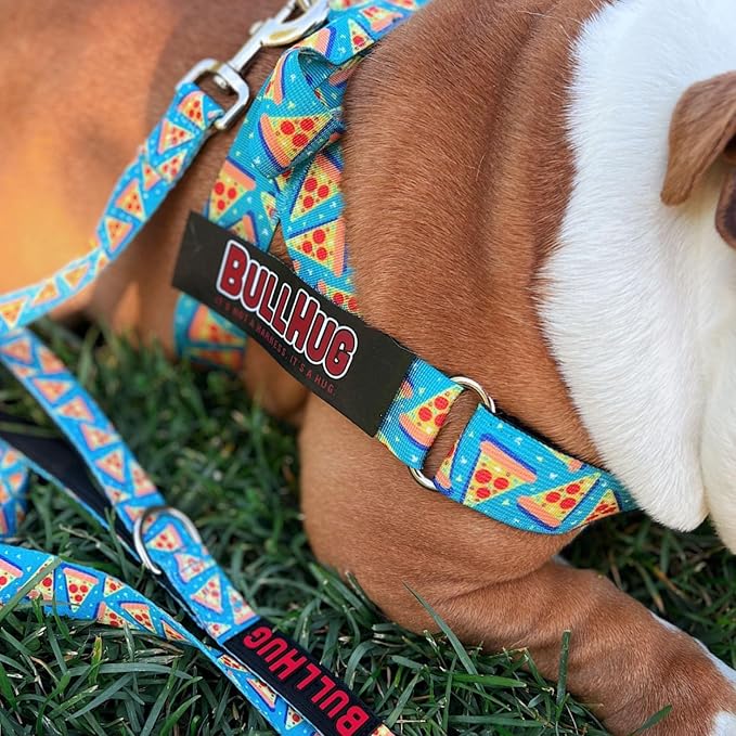 Adjustable Dog Harness– No Pull, No Choke – for English Bulldogs, French Bulldogs, Pugs & Broad-Chested Breeds – Easy, Safe Walks (Pizza, Large)