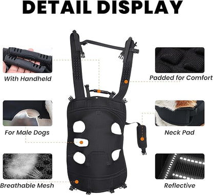 Dog Lift Harness Backpack Carrier for Large Dogs, Full Body Sling with Handle, Dog Harness for Joint Injuries, Arthritis, Ideal for Stairs, Elderly Dogs