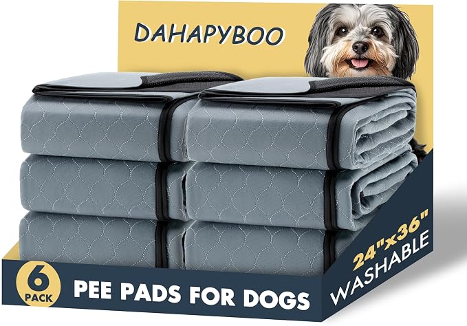 DAHAPYBOO Washable Pee Pads for Dogs 24x36,6Pack | Reusable Puppy Pads for Dogs Non-Slip Waterproof Pet Training Pads for Crate, Playpen, Bed, Sofa,Whelping Box, Potty Training