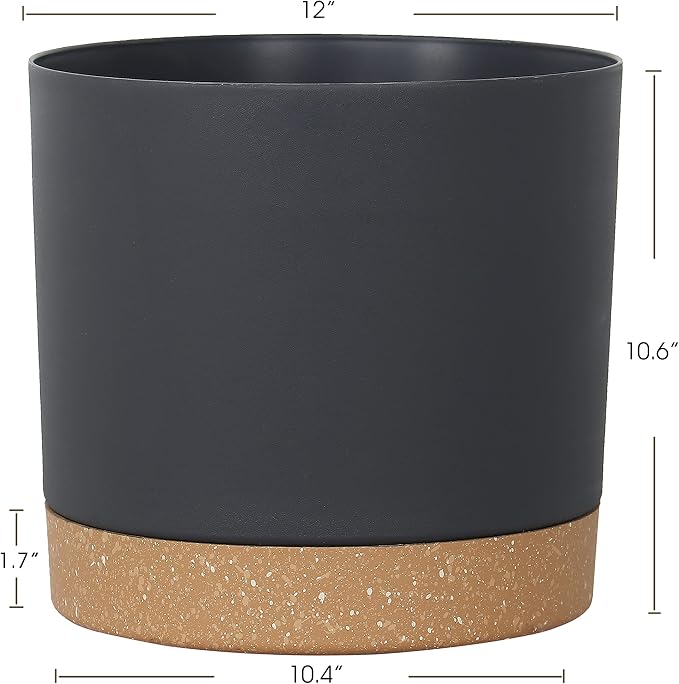 kubvici Plant Pots for Indoor Plants, 2 Pack 12 Inch Pots for Plants, Lightweight Large Planters for Indoor Outdoor, Big Plastic Black Pot Flower Pot with Drainage (12” Black)