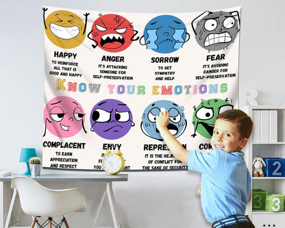 dueeia Mental Health Therapy Tapestry Wall Hanging Counseling Office Classroom Inspirational Motivational Tapestries for School Bedroom Living Room Wall Decor (90.6"x70.9")