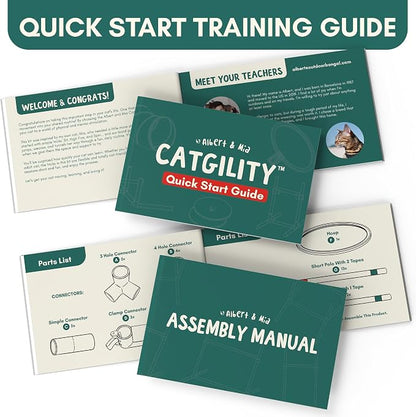 ALBERT & MIA Catgility™ Cat Agility Equipment, Hurdles, Poles, Hoop & Tunnel | Indoor obstacle course training for kittens and small dogs, jumping exercise and enrichment, clicker trainer guide included