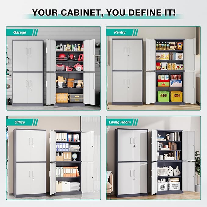 SISESOL Storage Cabinets With Doors And Shelves, Adjustable Layers
