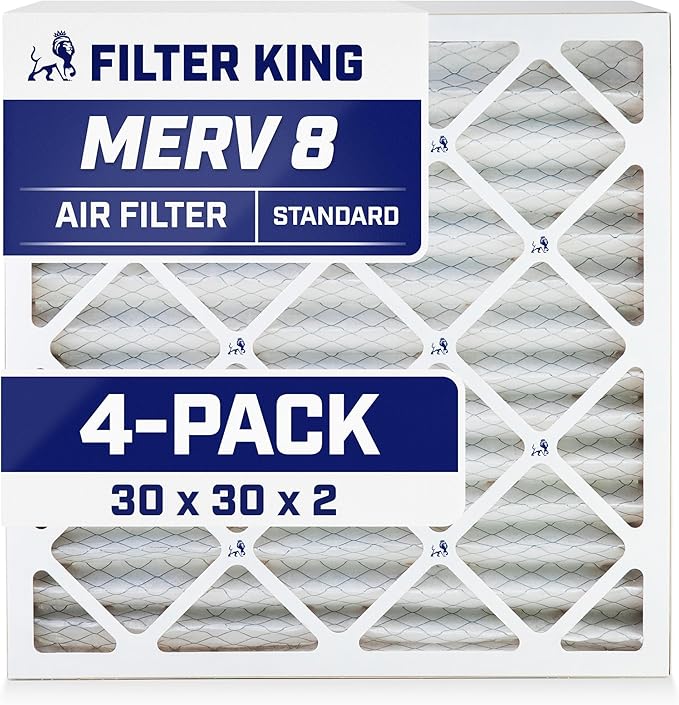 Filter King 30x30x2 Air Filter | 4-PACK | MERV 8 HVAC Pleated A/C Furnace