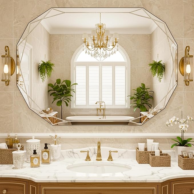 Suidia Bathroom Mirror, Frameless Bathroom Mirror
