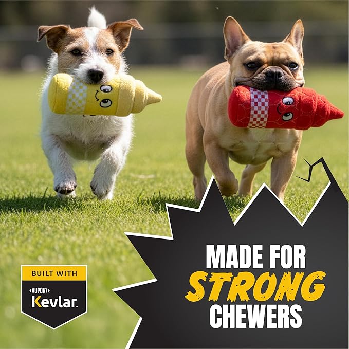 Bite Force Dog Toy - Drizzle & Dollop Squeaky Dog Toy Kevlar-Reinforced for Aggressive Chewers- red and Yellow.