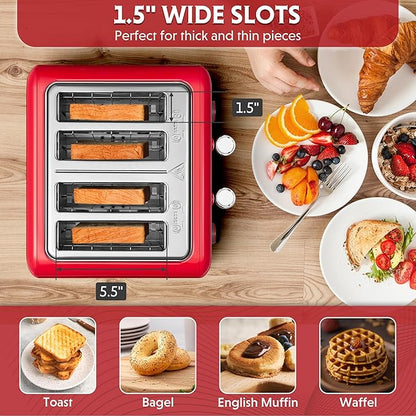 BUYDEEM DT640 4-Slice Toaster, Extra Wide Slots, Retro Stainless Steel