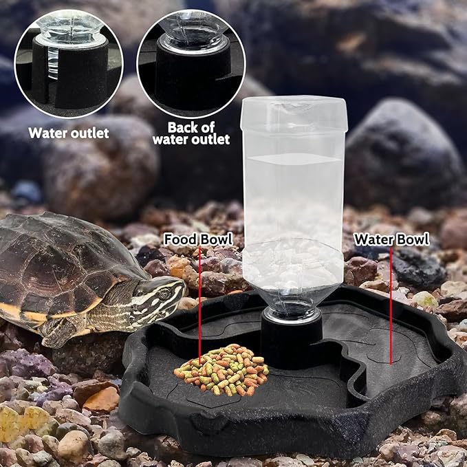 9oz Reptile Water Bottle, Turtle Food and Water Bowl Automatic Feeders Waterer Tortoise Dispenser Bottle Feeding Dish for Lizard Chameleon